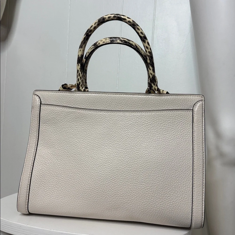 Coach satchel chalk white snake print accent tote purse NWOT